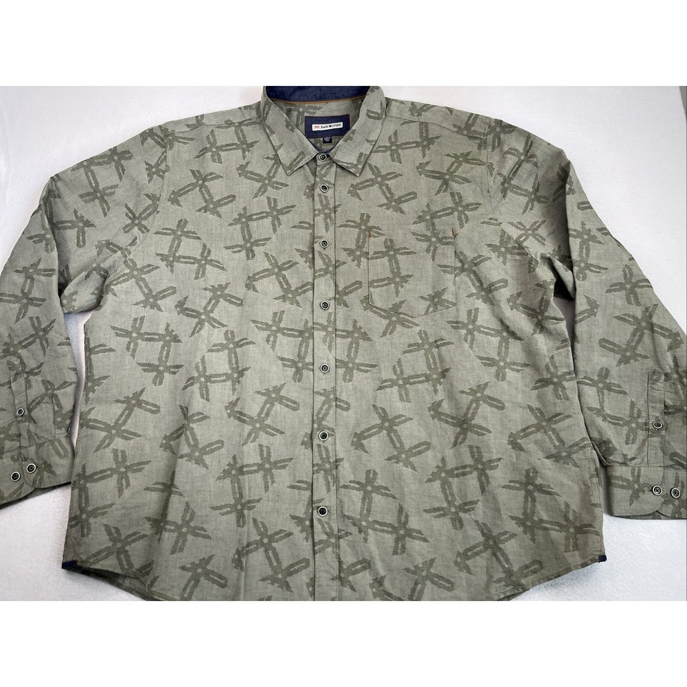 32 Bar Blues Linen Blend Long Sleeve Shirt Mens 3XL Green AOP Button Up